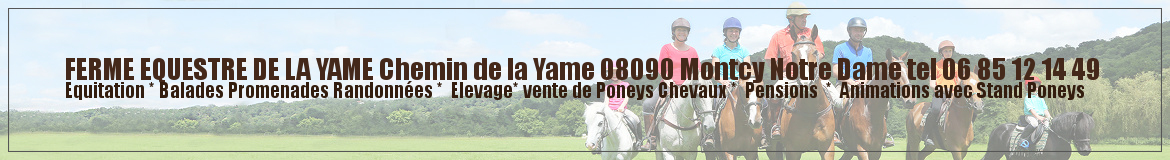 FERME EQUESTRE DE LA YAME Chemin de la Yame 08090 Montcy Notre Dame tel 06 85 12 14 49